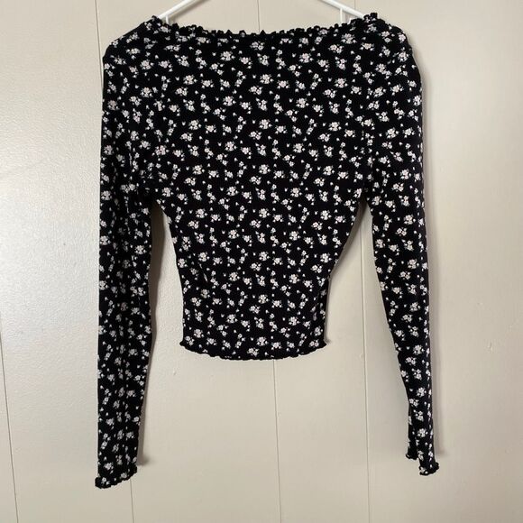 Francesca’s Floral Ribbed Button Front Top – Women’s Small Long Sleeve Stretchy - Picture 4 of 10